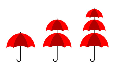 set of red umbrellas. UV sun protection icon isolated on white background. vector illustration