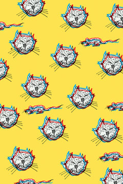 cats and mice,chasing,hand-carved modern BACKGROUND 3d style
