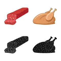 Vector illustration of meat and ham sign. Set of meat and cooking stock vector illustration.