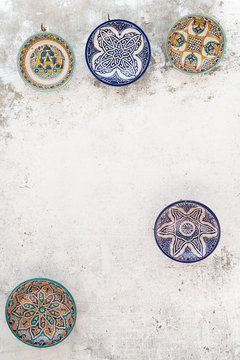 Traditional Moroccan Ceramic Plates On A Wall