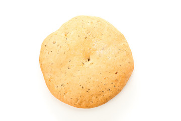 Flatbread isolated on white background, top view. Bakery productsFlatbread isolated on white background, top view. Bakery products