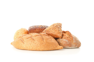 Bunch of bakery products isolated on white background
