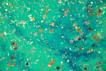 Marbled Sea Galaxy Enchanting blue and turquoise lazily swirl around stars and sparkles. Dreamy and magical. Unique background and texture. 