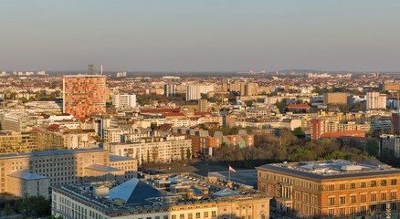 Fototapeta premium Berlin evening aerial cityscape, Germany.