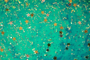 Marbled Sea Galaxy Enchanting blue and turquoise lazily swirl around stars and sparkles. Dreamy and magical. Unique background and texture. 