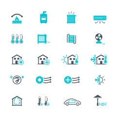 Heating and cooling systems icon set