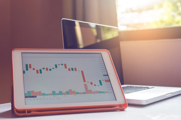 Stock trading forex on tablet on a white Table