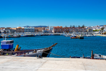 Fototapeta premium View of Port of Tarifa in Andalusia Spain with fishing boats