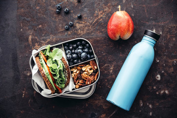 Food: Healthy school food in a lunch box, vegan