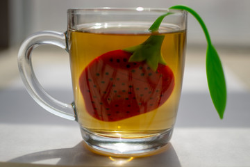 Cup of morning tea on the table