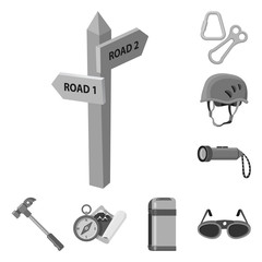 Isolated object of mountaineering and peak sign. Set of mountaineering and camp stock symbol for web.