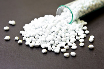 Fototapeta na wymiar Plastic pellets . Plastic raw materials in granules for industry.