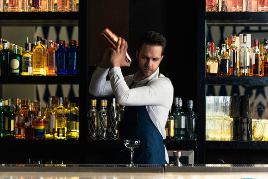 Professional young bartender working