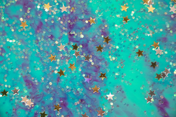 Fototapeta na wymiar Turquoise Galaxy Background Texture. Beautiful swirls of purple and tuquoise. Stars and sparkles. Dreams and wishes. All the happy things. Lose yourself inside the fantasy galaxy.