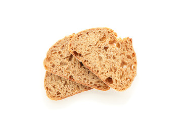 Wheat bread pieces isolated on white background. Bakery products