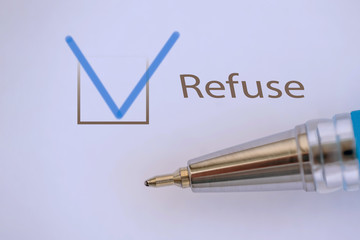 mark in the test box and the inscription on the form of the questionnaire - Refuse