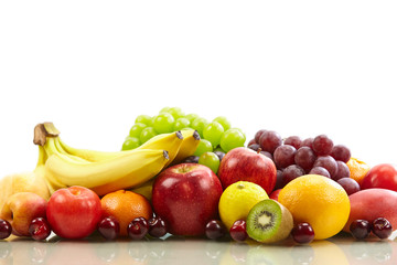assorted fruits on white background