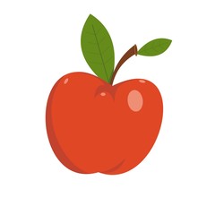 red apple with green leaves on a white background