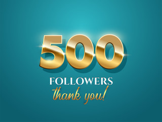 500 followers celebration vector banner with text on azure background - obrazy, fototapety, plakaty
