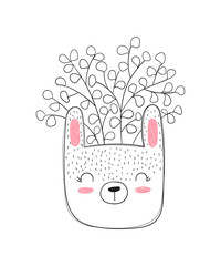 Vector cute house plant in funny rabbit pots.