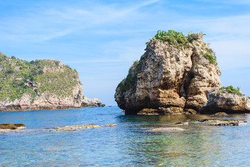 Fototapeta premium View of Isola Bella beach in Taormina, Sicily, Italy