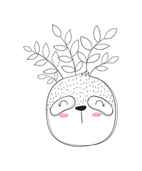 Vector cute house plant in funny sloth pots.