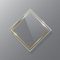 Golden rhombus glass frame realistic vector mockup set