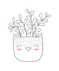 Vector cute house plant in funny owl pots.
