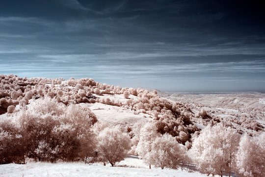 View of a valley in the north of Spain in infrared light