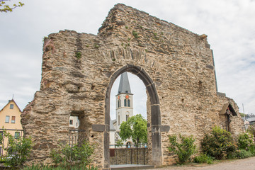 Historic Roman fort (R&ouml;merkastell) and Protestant church (evangelische Kirche) Boppard Rhineland Palatinate Germany