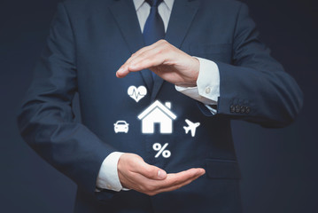 Insurance agent with protective gesture concept