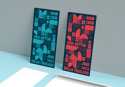 Vertical Retro Flyer Layout with Geometric Shape Compositions
