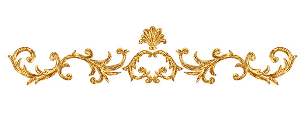 Gold ornament baroque style vignette. Hand drawn vintage engraving floral scroll filigree frame.