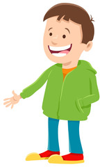 happy boy cartoon character in sweatshirt