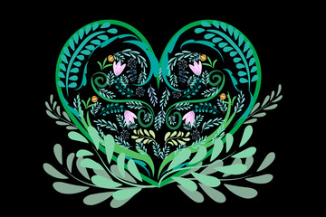 Love heart green floral logo vector