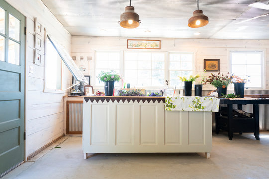 Interior of workroom of a flower farm