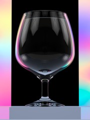 glass of wine on black background, 3d rendering with pearlescent reflections