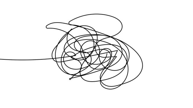 Hand drawn tangle scrawl sketch or black line spherical abstract scribble shape. Tangled chaotic doodle circle drawing circles or thread clew knot. 4K FullHD and HD render footage animation