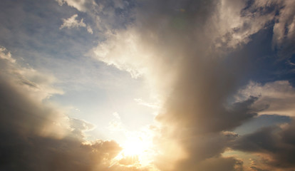 Naklejka na ściany i meble Grey clouds in the blue sky in the morning
