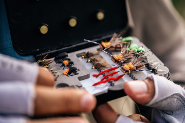 Fly fisherman using flyfishing rod