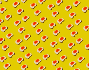 Fried Egg Gummy Candy Pattern on Red