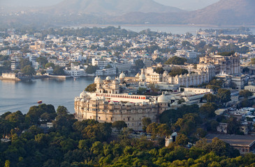 Udaipur City and lake Pichola in Rajasthan state, India