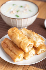 chinese bread stick with congee, chay quay