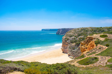 Fototapeta premium beautiful beach Praia de Beliche on west coast of Algarve near to Sagres, Portugal