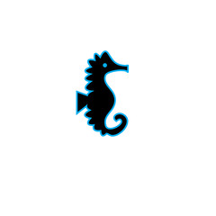 Black sea horse vector icon isolated