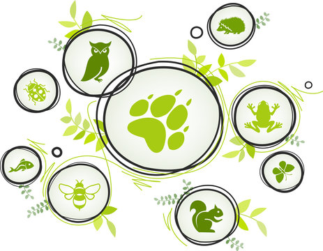 wildlife / biodiversity icon concept – endangered animals icons, vector illustration