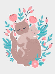 Mummy cat among the flowers