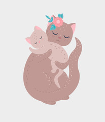 Isolated mummy cat with floral hair decoration wreath