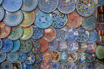 beautiful plates and dishes in Sidi Bou Said, Tunisia, Africa