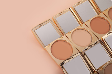 Face powder. Make up cosmetics. Top view